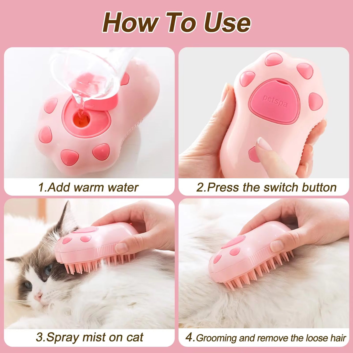 Ultimate 3-in-1 Pet Grooming Brush with Electric Spray - Cat & Dog Hair Removal Comb for a Luxurious Massage Experience